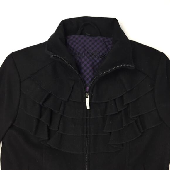 Steve Madden Black Ruffle Wool Bomber Jacket Med - Picture 2 of 8